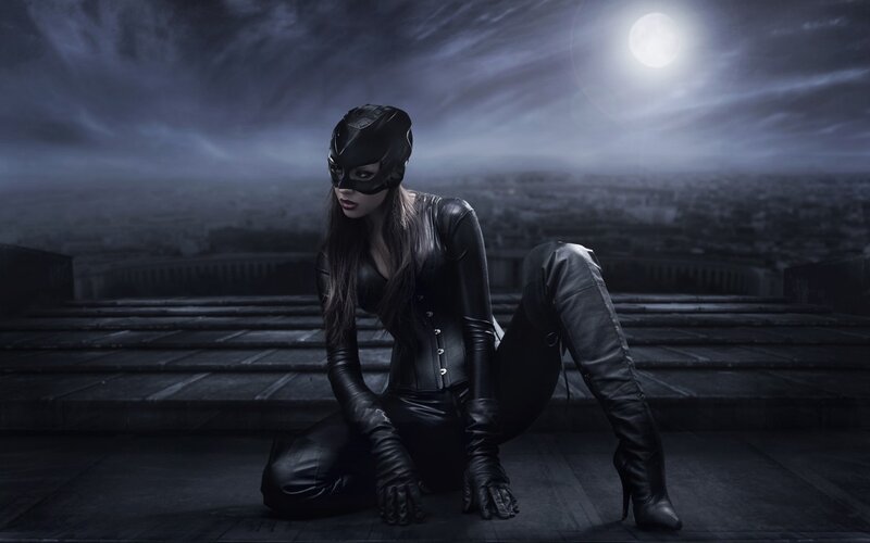 Woman in Black Costume — Dramatic, Night, Photograph, Mask