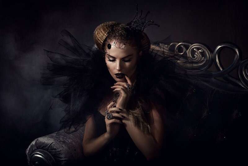 Woman in Black Costume — Dramatic, Night, Photograph, Tulle