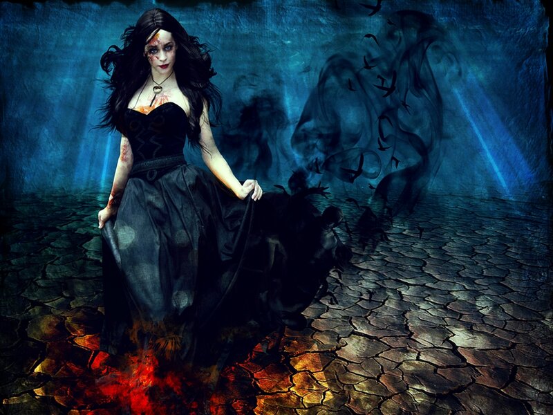 Woman in Black Dress — Blue, Dark, Dramatic