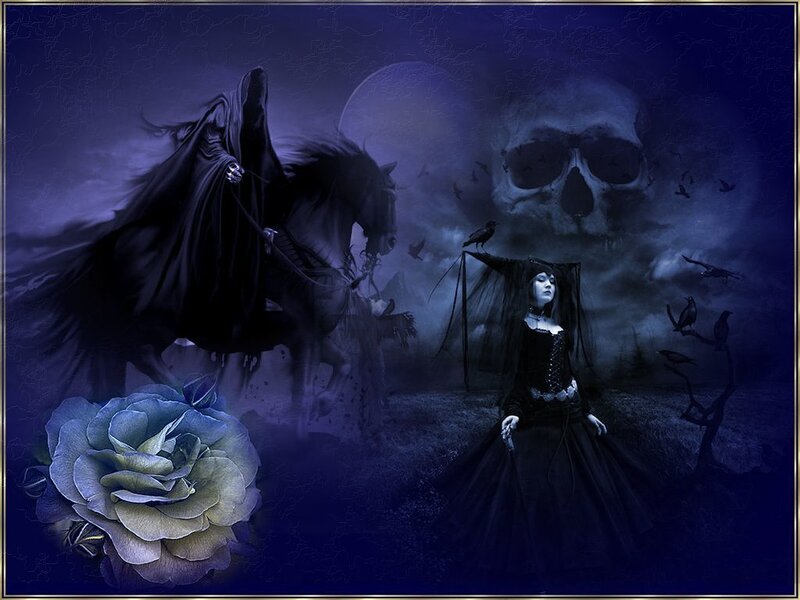 Woman in Black Dress — Blue, Dark, Night, Digital Art