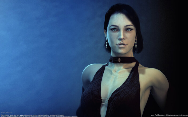 Woman in Black Dress — Blue, Dramatic, 3d Render