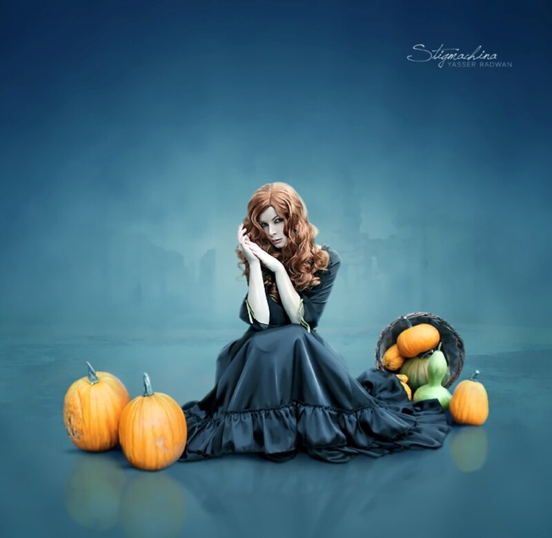 Woman in Black Dress — Blue, Dramatic, Autumn, Photograph