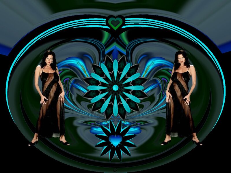 Woman in Black Dress — Blue, Dramatic, Digital Art, Flower