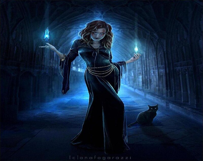 Woman in Black Dress — Blue, Dramatic, Night, Digital Art, Cat, Candle