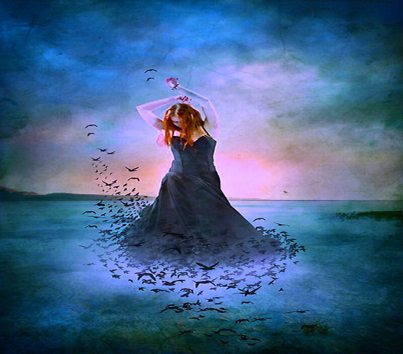 Woman in Black Dress — Blue, Dramatic, Sunset