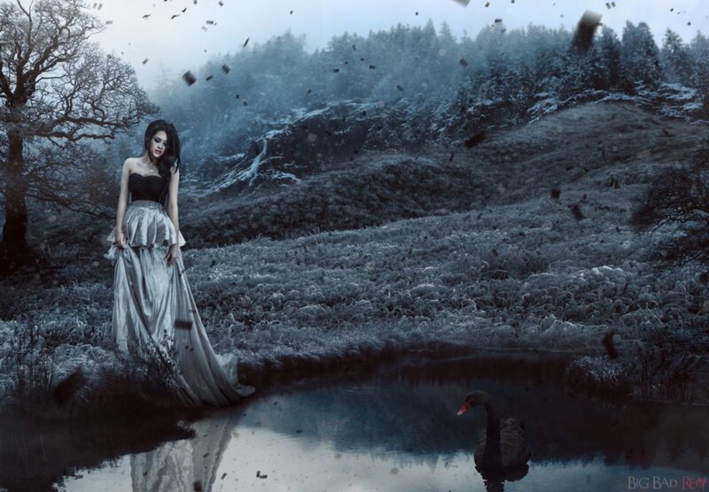 Woman in Black Dress — Blue, Dramatic, Winter, Digital Art
