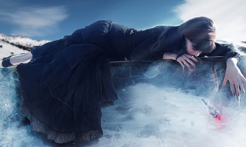 Woman in Black Dress — Blue, Dramatic, Winter