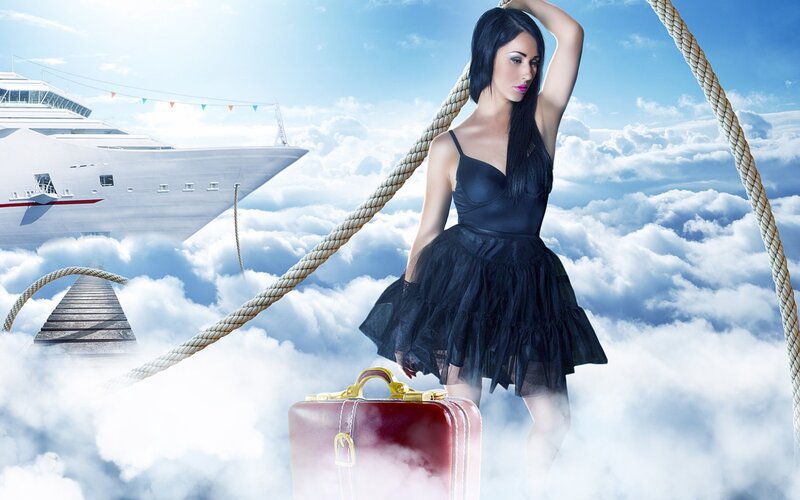 Woman in Black Dress — Blue, Dreamy, Afternoon