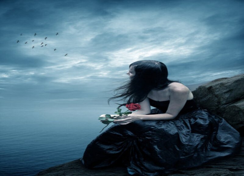 Woman in Black Dress — Blue, Melancholic, Digital Art