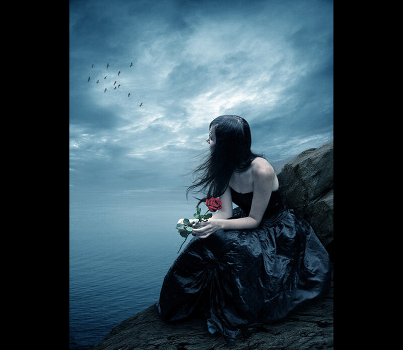 Woman in Black Dress — Blue, Melancholic