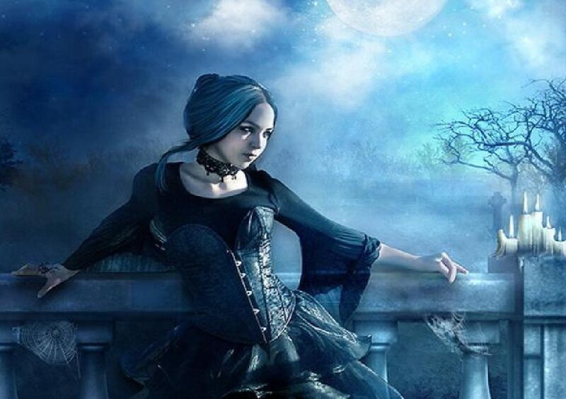 Woman in Black Dress — Blue, Mysterious, Night
