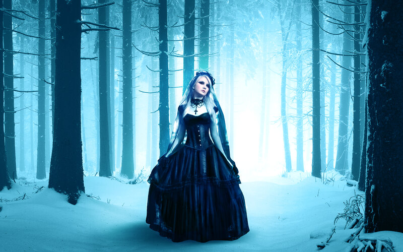 Woman in Black Dress — Blue, Mysterious, Winter