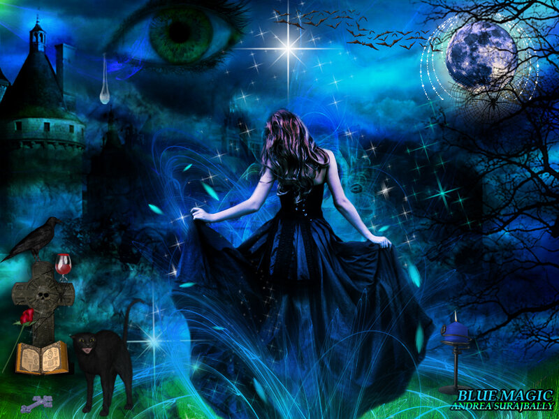 Woman in Black Dress — Blue, Mystical, Night