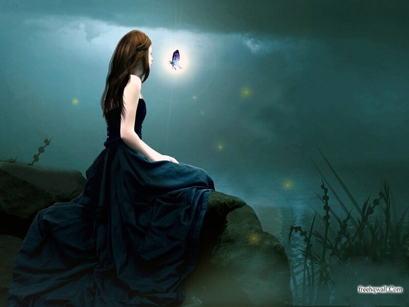 Woman in Black Dress — Blue, Serene, Night