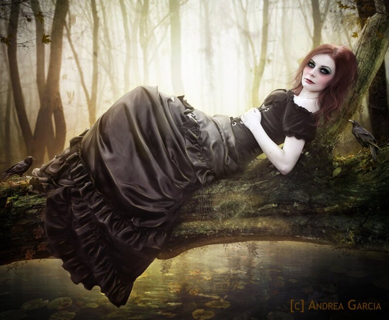 Woman in Black Dress — Brown, Dramatic, Autumn, Digital Art