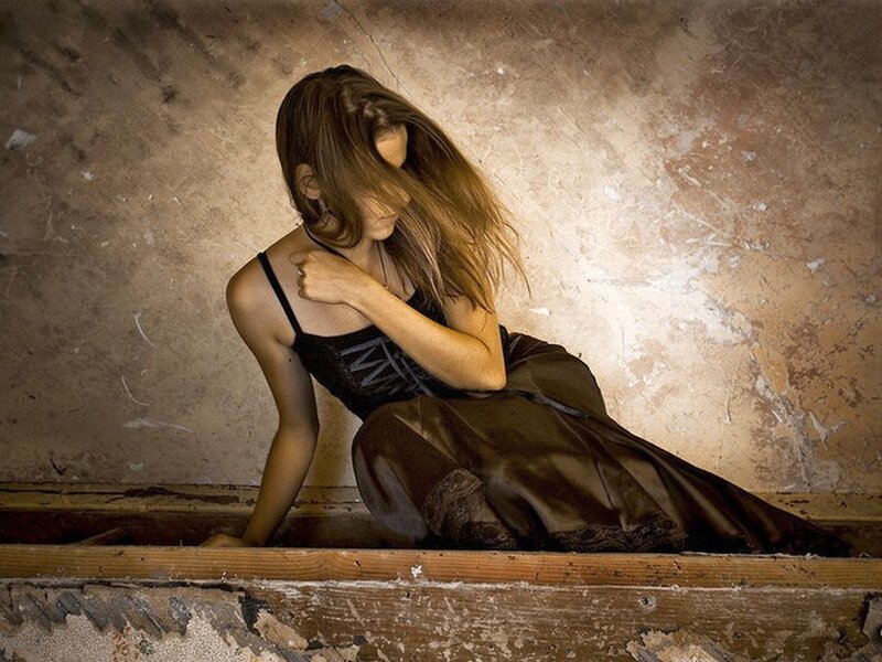 Woman in Black Dress — Brown, Dramatic, Photograph