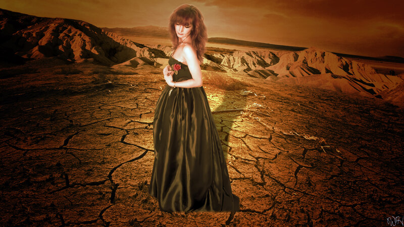 Woman in Black Dress — Brown, Dramatic, Sunset, Digital Art, Rose