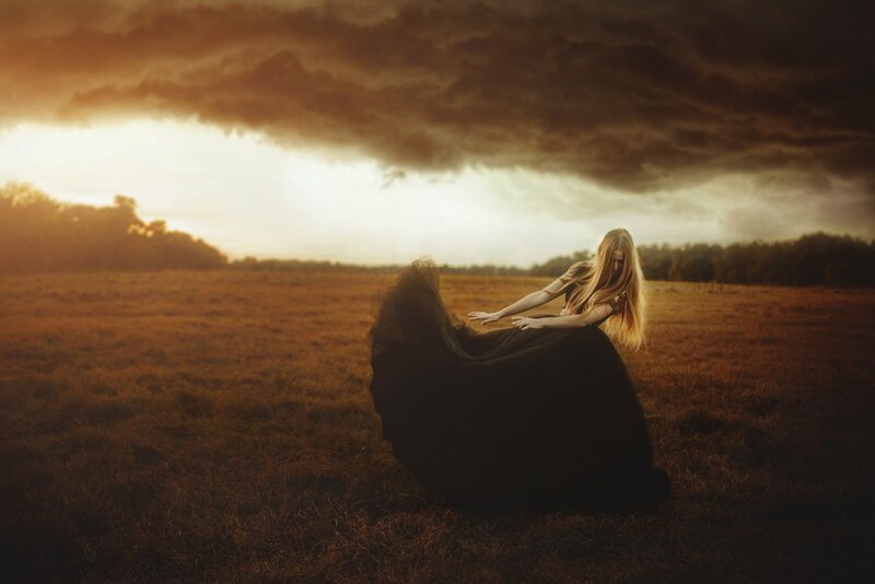 Woman in Black Dress — Brown, Dramatic, Sunset, Photograph