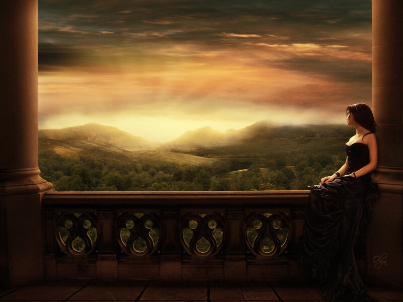 Woman in Black Dress — Brown, Dramatic, Sunset
