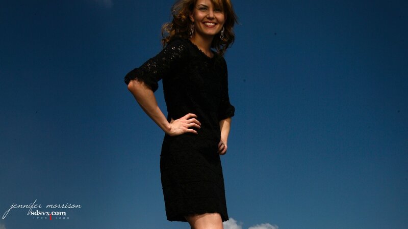 Woman in Black Dress — Confident, Afternoon, Photograph, Earrings, Blue Sky