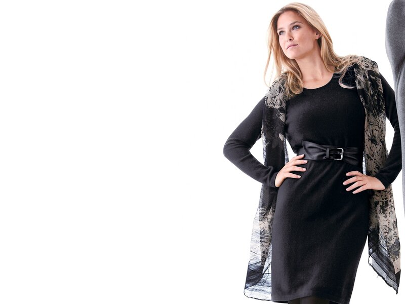 Woman in Black Dress — Confident, Photograph, Scarf, Belt