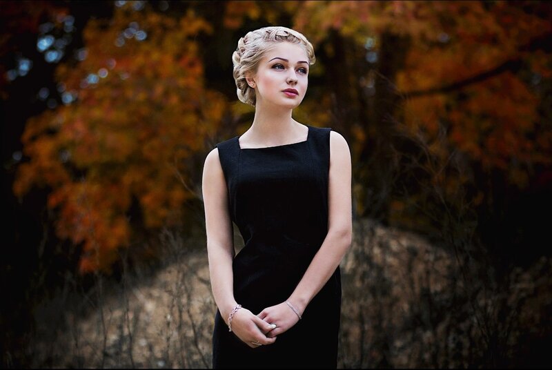 Woman in Black Dress — Contemplative, Autumn