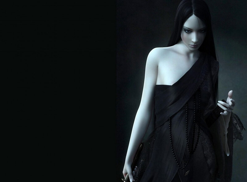 Woman in Black Dress — Dark, 3d Render