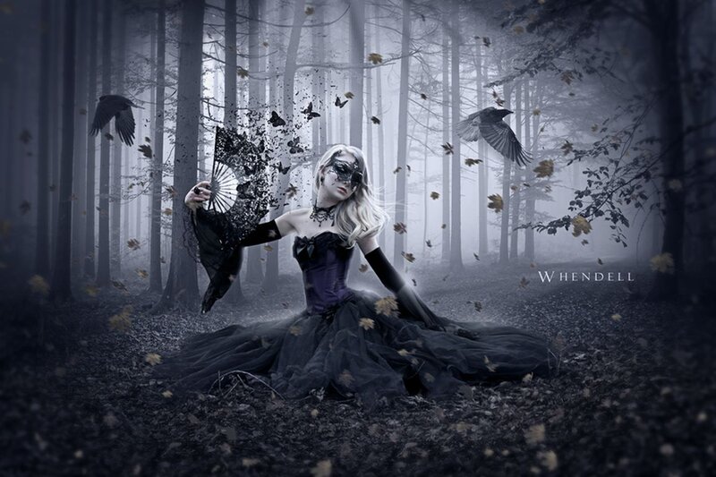 Woman in Black Dress — Dark, Autumn, Digital Art