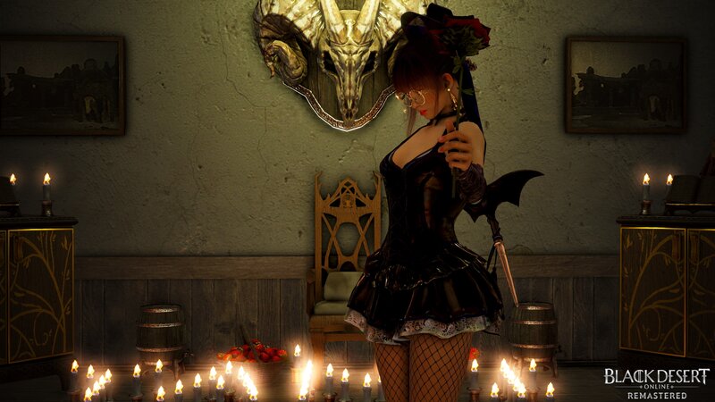 Woman in Black Dress — Dark, Night, 3d Render, Candles, Skull