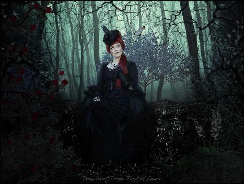 Woman in Black Dress — Dark, Night, Digital Art, Forest