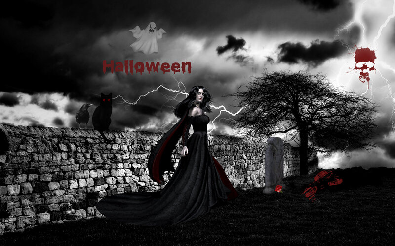 Woman in Black Dress — Dark, Night, Digital Art, Ghost