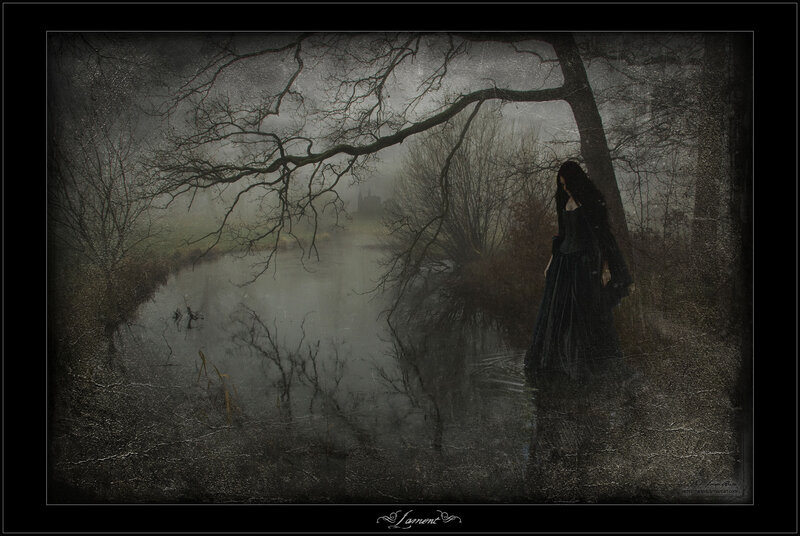 Woman in Black Dress — Dark, Night, Digital Art, River