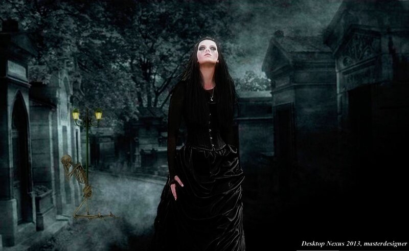 Woman in Black Dress — Dark, Night, Digital Art, Skeleton