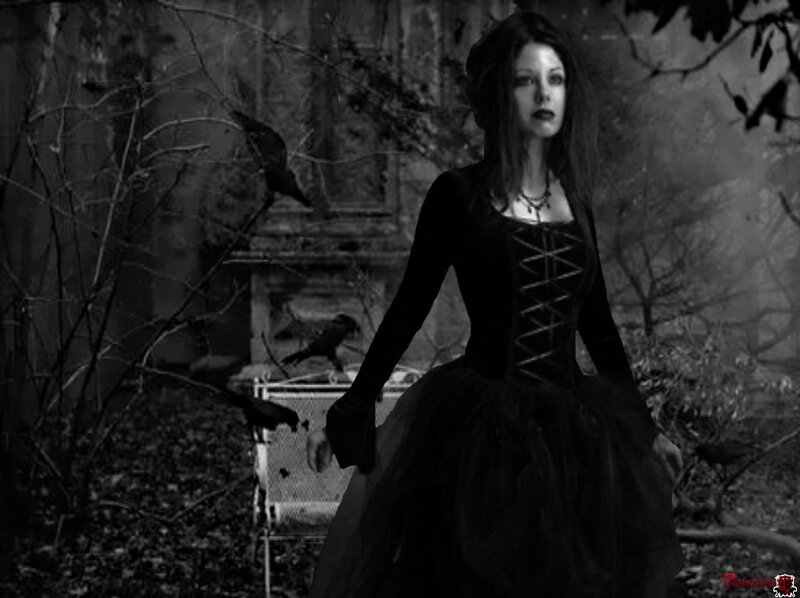 Woman in Black Dress — Dark, Night, Photograph, Crows