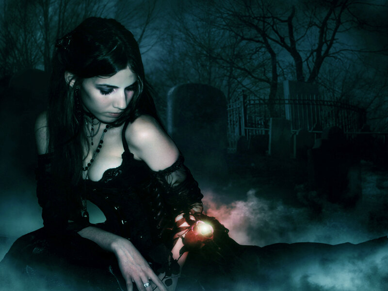 Woman in Black Dress — Dark, Night, Photograph, Graveyard
