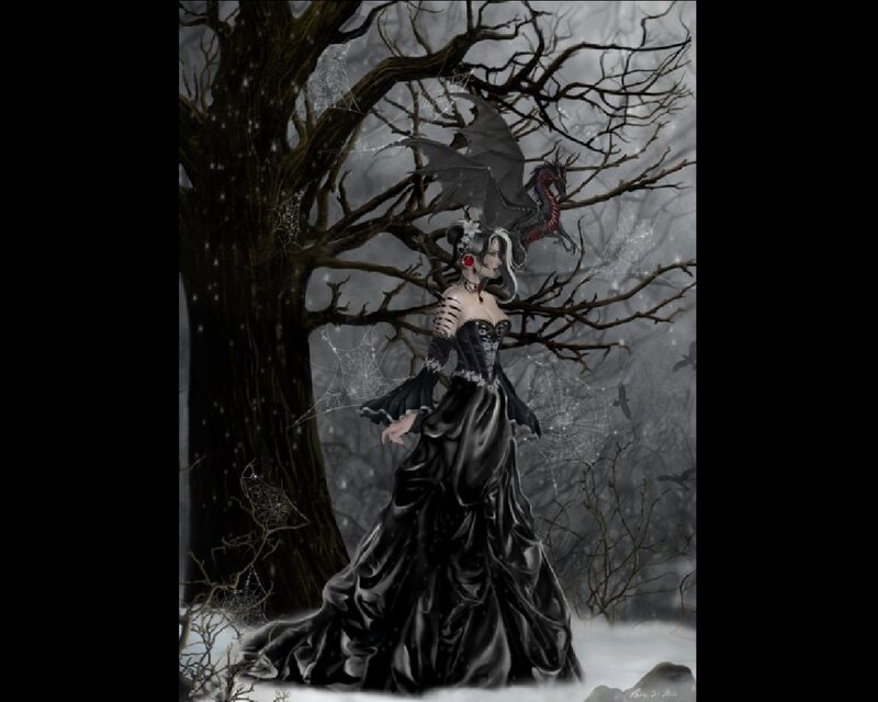 Woman in Black Dress — Dark, Winter, Digital Art