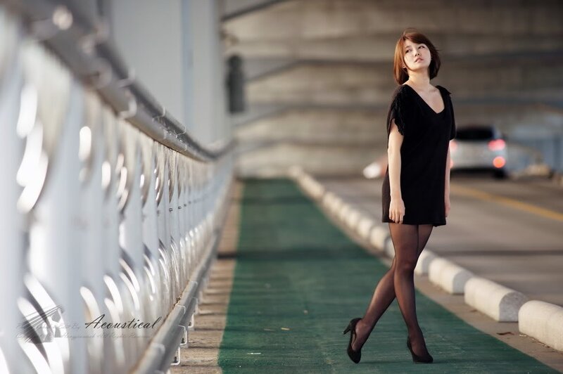 Woman in Black Dress — Dramatic, Afternoon, Photograph, Bridge