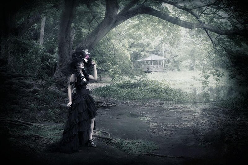 Woman in Black Dress — Dramatic, Afternoon, Photograph, Forest