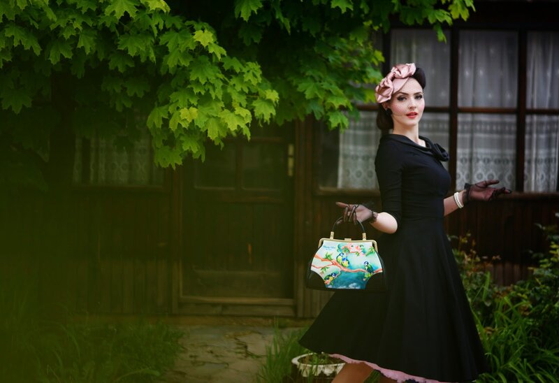 Woman in Black Dress — Dramatic, Afternoon, Photograph, Handbag