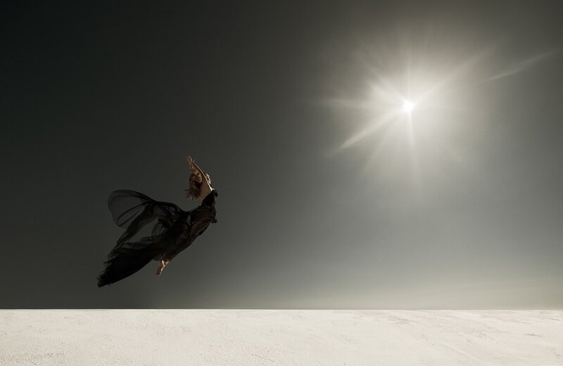 Woman in Black Dress — Dramatic, Afternoon, Photograph, Sun