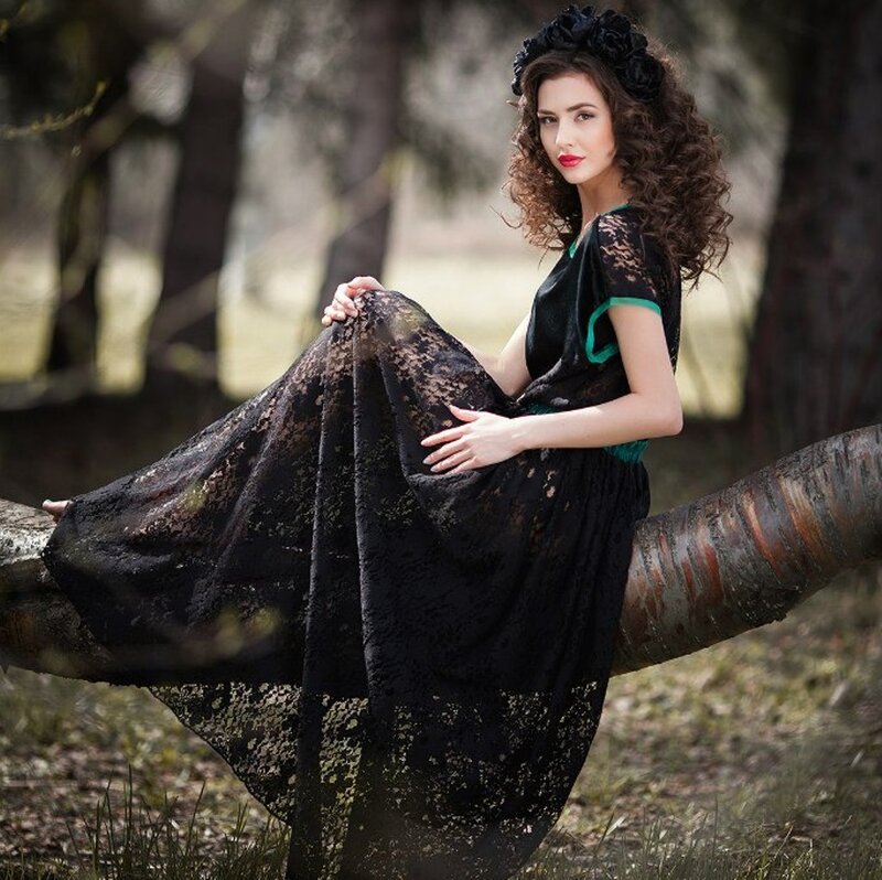 Woman in Black Dress — Dramatic, Afternoon, Photograph, Tree, Forest