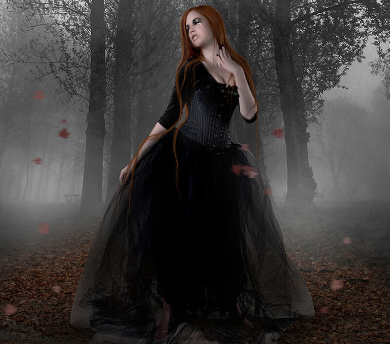 Woman in Black Dress — Dramatic, Autumn, Digital Art