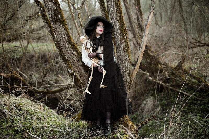 Woman in Black Dress — Dramatic, Autumn, Photograph, Skeleton