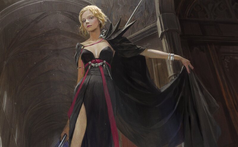 Woman in Black Dress — Dramatic, Digital Art, Cathedral, Cape