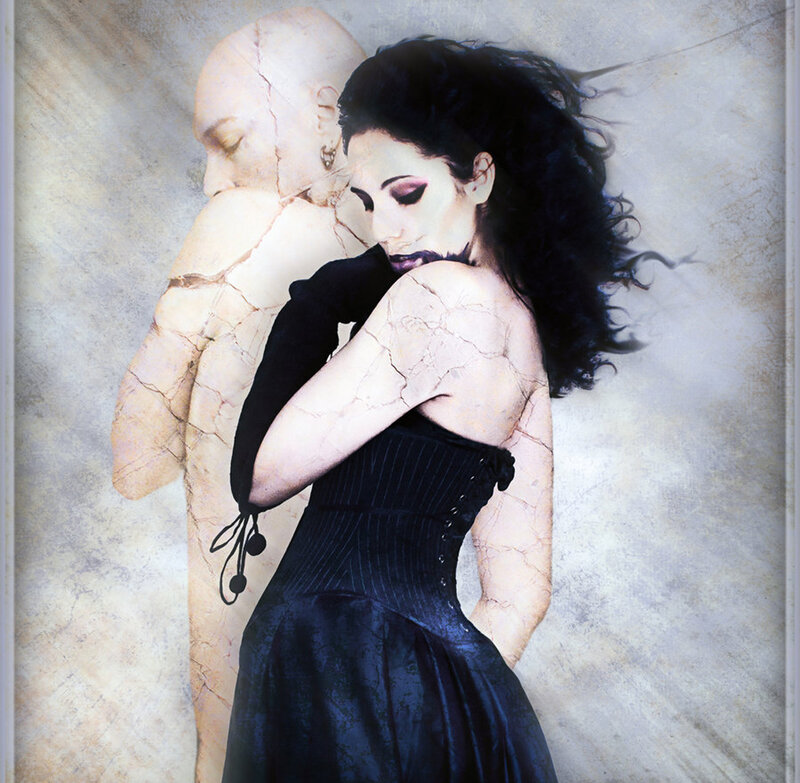 Woman in Black Dress — Dramatic, Digital Art, Cracked Figure