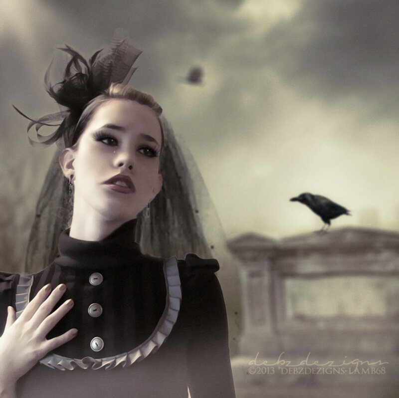 Woman in Black Dress — Dramatic, Digital Art, Crow, Veil