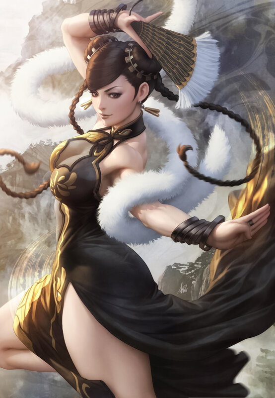 Woman in Black Dress — Dramatic, Digital Art, Fur Trim