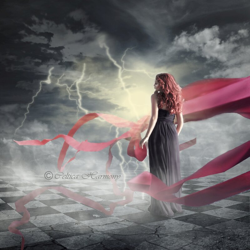 Woman in Black Dress — Dramatic, Digital Art, Lightning