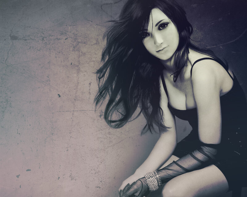 Woman in Black Dress — Dramatic, Digital Art, Long Hair, Black Dress