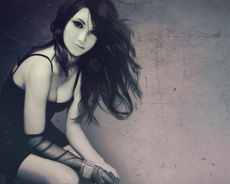 Woman in Black Dress — Dramatic, Digital Art, Long Hair, Gloves